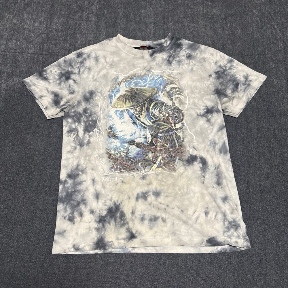 Teddy Fresh Mortal Kombat Raiden Tie Dye Graphic T-Shirt Mens Small Grey